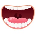 Color image of open mouth with white clean teeth on white background. Health and hygiene. Vector illustration for dentistry