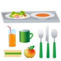 Color image of portion lunch or dinner on white background. Food and meals. Dishes and crockery. Vector illustration set Royalty Free Stock Photo