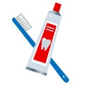 Color image of toothbrush and toothpaste on white background. Health and hygiene. Vector illustration for dentistry