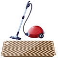 Color image of vacuum cleaner or hoover with carpet on white background. Tools for cleaning and housework. Household equipment. Royalty Free Stock Photo