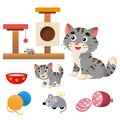 Color images of cartoon cat with kitten on white background. Pets. Vector illustration set for kids Royalty Free Stock Photo