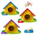 Color images of cartoon dog houses on white background. Pets. Vector illustration set for kids