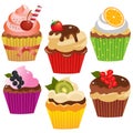 Color Images Of Holiday Cupcakes Or Muffins On White Background. Pastry And Bakery. Vector Illustration Set For Kids