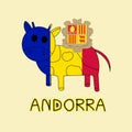 Color Imitation of Andorra Flag with Cow, National Animal