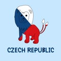 Color Imitation of Czech Republic Flag with Double Tailed Lion, National Animal