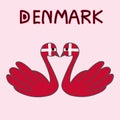 Color Imitation of Denmark Flag with Swan, National Animal