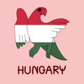 Color Imitation of Hungary Flag with Turul Mythological Bird/ Falcon, National Animal