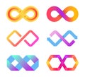 Color infinity icon. Endless sign with arrows and lines. Abstract eternity symbol for business logo. Futuristic curved