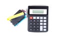 Color ink printer cartridges and calculator Royalty Free Stock Photo