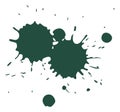 Color ink spot. Dark green paint splatter, grange texture isolated on white, inked splashes and stains, drops and blobs