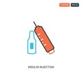 2 color insulin injection pen concept line vector icon. isolated two colored insulin injection pen outline icon with blue and red Royalty Free Stock Photo