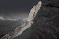 Color isolation effect panorama of Via Ferrata Astaldi upon Dibona mountain hut with colorful triassic rocks