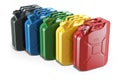 Color jerry cans in row