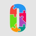 Color jigsaw font vector puzzle pieces letter O.