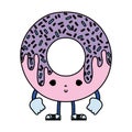 Color kawaii nice donut with arms and legs