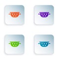 Color Kitchen colander icon isolated on white background. Cooking utensil. Cutlery sign. Set colorful icons in square