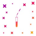 Color Laboratory pipette with liquid and falling droplet over glass test tube icon on white background. Laboratory