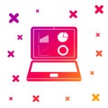 Color Laptop with graph chart icon isolated on white background. Report text file icon. Accounting sign. Audit, analysis