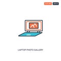 2 color Laptop photo gallery concept line vector icon. isolated two colored Laptop photo gallery outline icon with blue and red Royalty Free Stock Photo