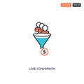 2 color lead conversion concept line vector icon. isolated two colored lead conversion outline icon with blue and red colors can