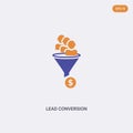 2 color lead conversion concept vector icon. isolated two color lead conversion vector sign symbol designed with blue and orange