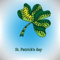 Color leaflet clover, on St. Patrick`s Day for. Ethnic bohemian background with the word lucky. Vintage decorative