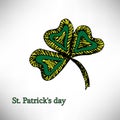 Color leaflet clover, on St. Patrick`s Day for. Ethnic bohemian background with the word lucky. Vintage decorative