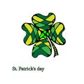 Color leaflet clover, on St. Patrick`s Day for. Ethnic bohemian background with the word lucky. Vintage decorative
