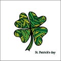 Color leaflet clover, on St. Patrick`s Day for. Ethnic bohemian background with the word lucky. Vintage decorative