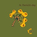 Color leaflet clover, on St. Patrick`s Day for. Ethnic bohemian background with the word lucky. Vintage decorative