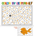 Color by letter. Puzzle for children. Fish