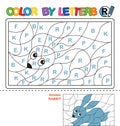 Color by letter. Puzzle for children. Rabbit