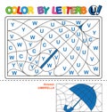 Color by letter. Puzzle for children. Umbrella