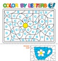 Color by letters. Learning the capital letters of the alphabet. Puzzle for children. Letter C. Cup. Preschool Education.