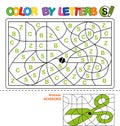 Color by letters. Learning the capital letters of the alphabet. Puzzle for children. Letter S. Scissors. Preschool Education.