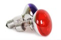 Color light blubs red and purple isolated