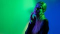 color light portrait neon beauty green blue woman