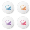 Color line Graduation cap and coin icon isolated on white background. Education and money. Concept of scholarship cost