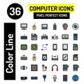 36 Color line icon set Computer Components symbol vector sign isolated  illustration for graphic and web design Royalty Free Stock Photo