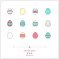 Color line icon set of holiday easter eggs objects. Logo icons v Royalty Free Stock Photo