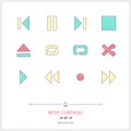 Color line icon set of modern minimalistic media player user int