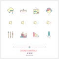 Color line icon set of modern minimalistic media player user int