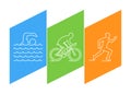 Color line logo triathlon and figures triathletes. Royalty Free Stock Photo