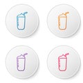 Color line Milkshake icon isolated on white background. Plastic cup with lid and straw. Set icons in circle buttons