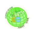 Color logo for travel agencies and recreation with airplane, globe and palm trees