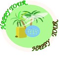 Color logo for travel agencies and recreation with airplane, globe and palm trees