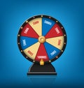 Color Lucky Wheel Template. Realistic Wheel of Fortune isolated on blue background. Vector illustration Royalty Free Stock Photo