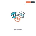 2 color Macaroons concept line vector icon. isolated two colored Macaroons outline icon with blue and red colors can be use for