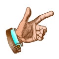 Color Male Hand Make Gesture Forefinger Vintage Vector