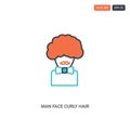 2 color Man face curly hair and moustache concept line vector icon. isolated two colored Man face curly hair and moustache outline